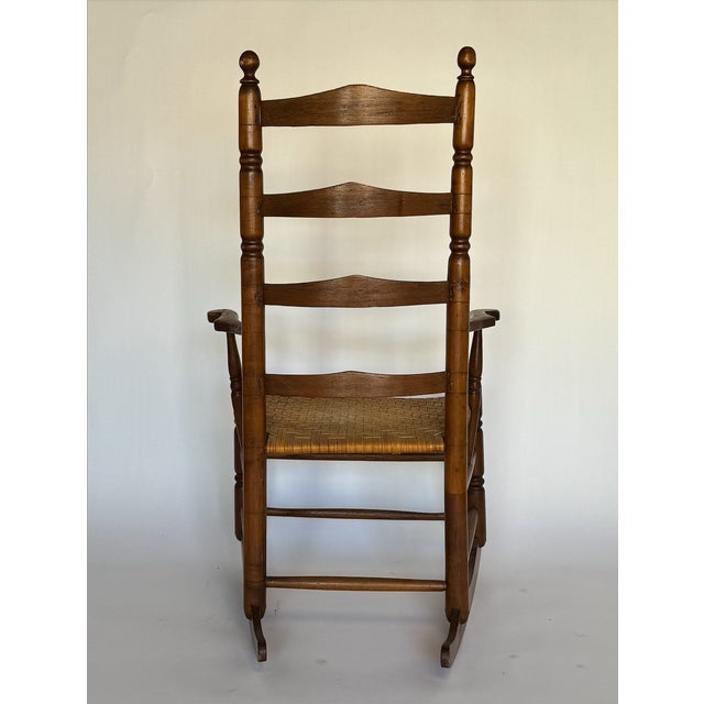Early 20th Century 1900s Antique Ladder Back Brown Rocking Chair For Sale - Image 5 of 10