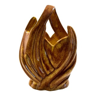 West Coast Pottery California Artichoke Vase With Handle, Signed For Sale