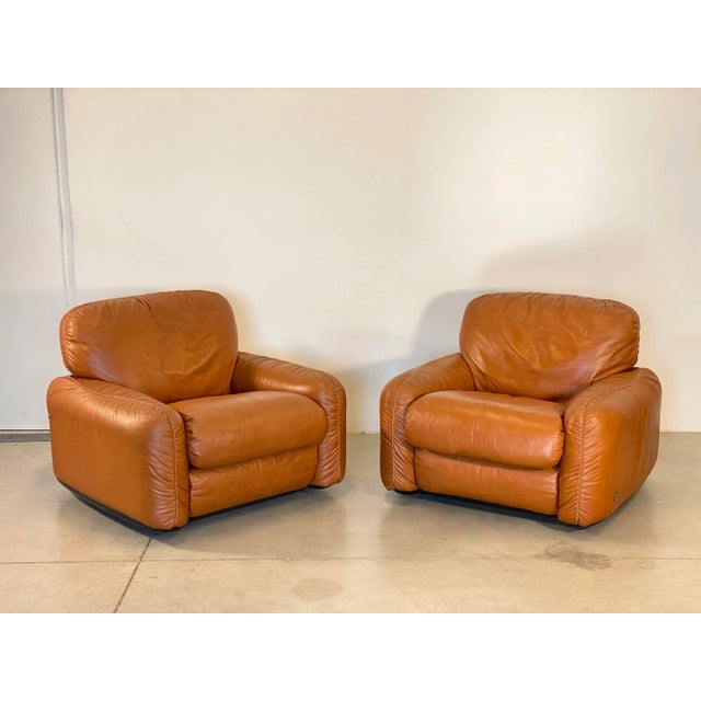 Mid-Century Modern Set of Piumotto Model Leather Armchairs by Arrigo Arrigoni for Busnelli, 1970s For Sale - Image 3 of 18