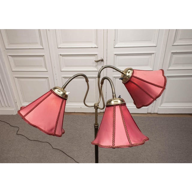 Swedish Floor Lamp with Red Satin Shades, 1940s For Sale - Image 9 of 10
