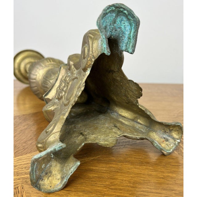 Vintage Brass Ornate Decorative Candleholders, Set of 2 For Sale - Image 16 of 18