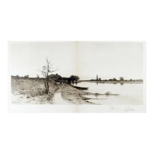 Antique 1890 E. L. Field Lake Landscape Etching