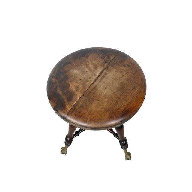 Antique Victorian Style Adjustable Piano Stool With Glass Ball-and-Claw Feet For Sale - Image 16 of 16