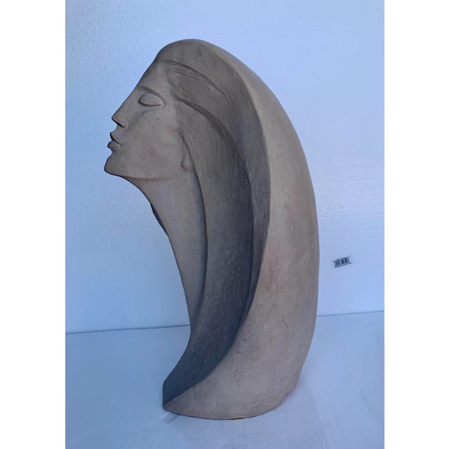Taupe 1980s Deco Sandstone Ceramic Abstract Woman Sculpture For Sale - Image 8 of 8