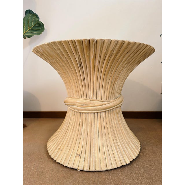 Organic, stylized modern design crafted of natural rattan stalks, corset & bound by overlapping rattan 'ties', Base can...