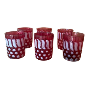 Vintage Fenton Cranberry Glass Stars and Stripes- Set of 6