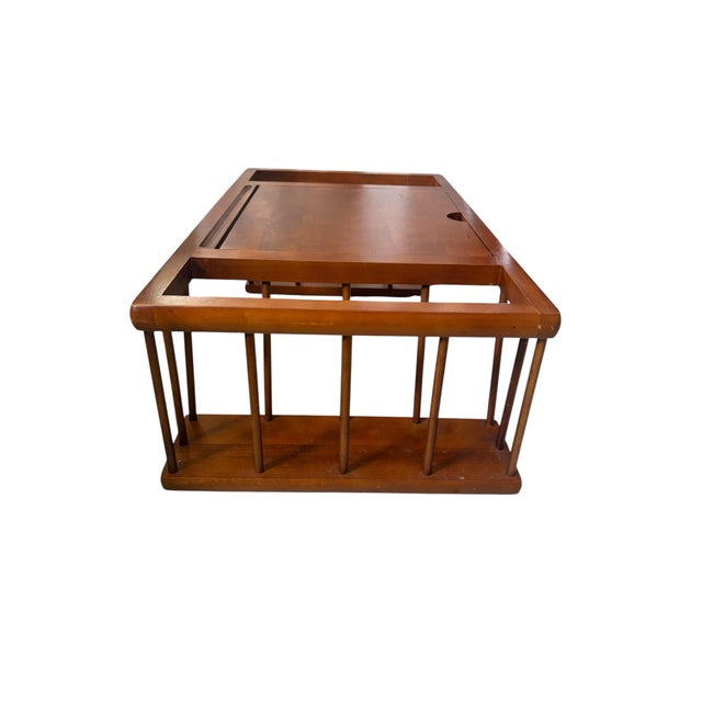 1970s Bed & Breakfast Serving Tray Solid Wood Lap Desk Reading Magazine Rack For Sale - Image 4 of 9