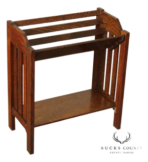 Mission Oak Arts & Crafts Magazine Stand Book Trough