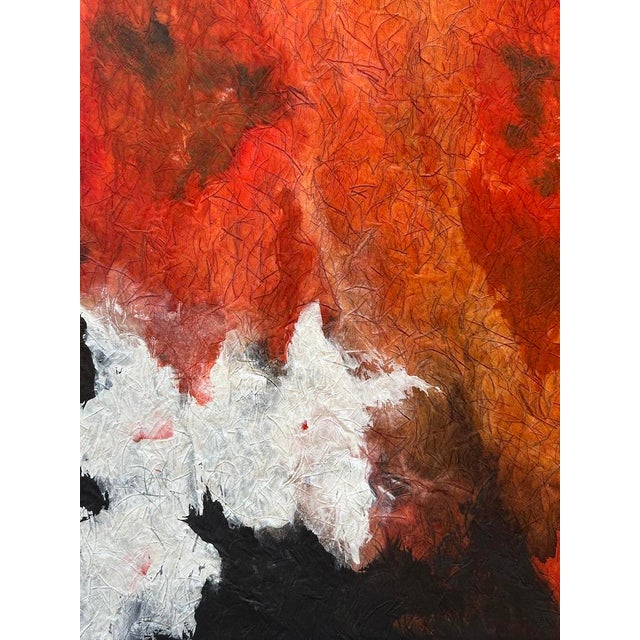 Mid 20th Century Color Saturated Mixed Media Abstract Floral Still Life on Fibrous Hand Made Paper C.1970 For Sale - Image 9 of 12