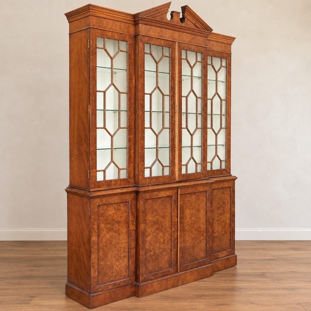 Wood English Smith Watson Chippendale Style Burl Yew Wood Bookcase Cabinet For Sale - Image 7 of 8