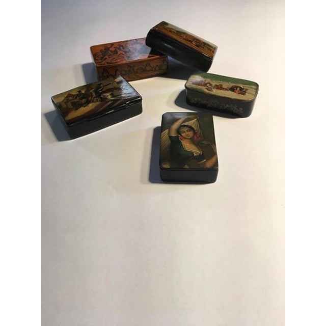 Wood Lacquered Boxes with Landscape Scenes, Set of 5 For Sale - Image 15 of 16