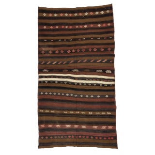 1960s Vintage Striped Turkish Wool Kilim Rug- 5′3″ × 9′8″ For Sale