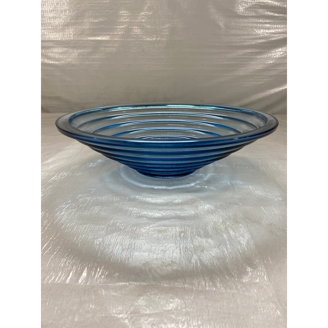 Late 20th Century Blue Ribbed Glass Bowl | Chairish