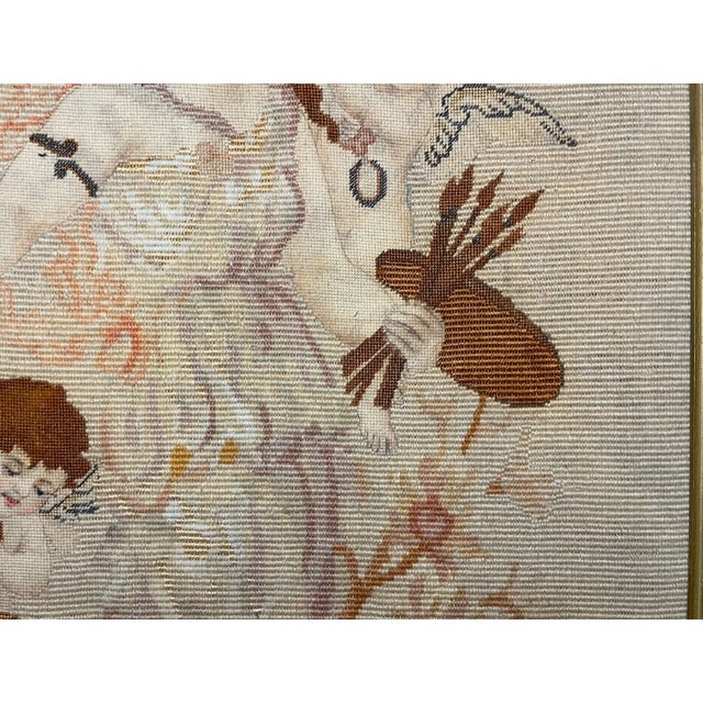 Large Antique 19th Century Victorian Handmade Lady Cherub Venus Needlepoint Art For Sale - Image 4 of 12