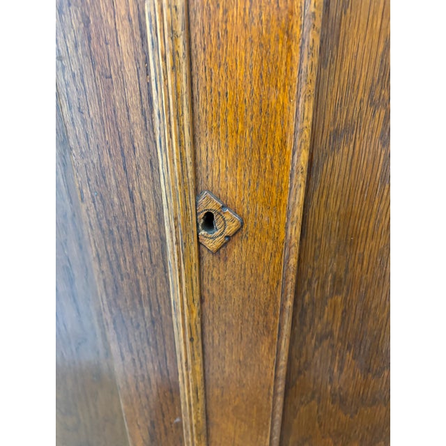 Antique Tiger Oak Carved Victorian Armoire Wardrobe Closet For Sale - Image 10 of 12