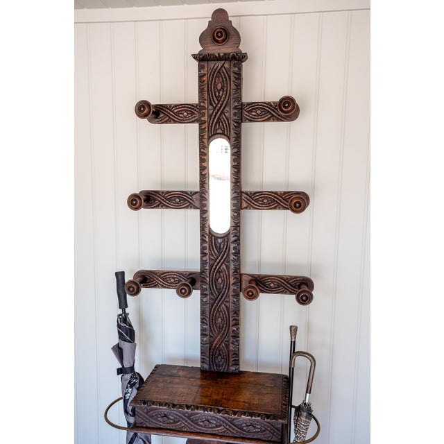 Arts & Crafts Carved Oak Hall Stand, 1870 For Sale - Image 4 of 18