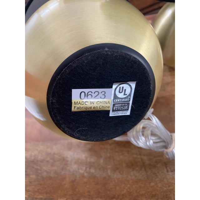 Kate Spade Contemporary Kate Spade “Don’t Burst My Bubble” Lamps in Brushed Gold With Black Shades - a Pair For Sale - Image 4 of 5