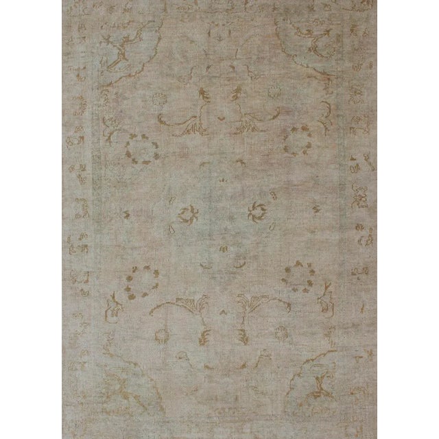 Mid 20th Century Cream Background Mid Century Vintage Oushak Rug From Turkey With Floral Design For Sale - Image 5 of 13