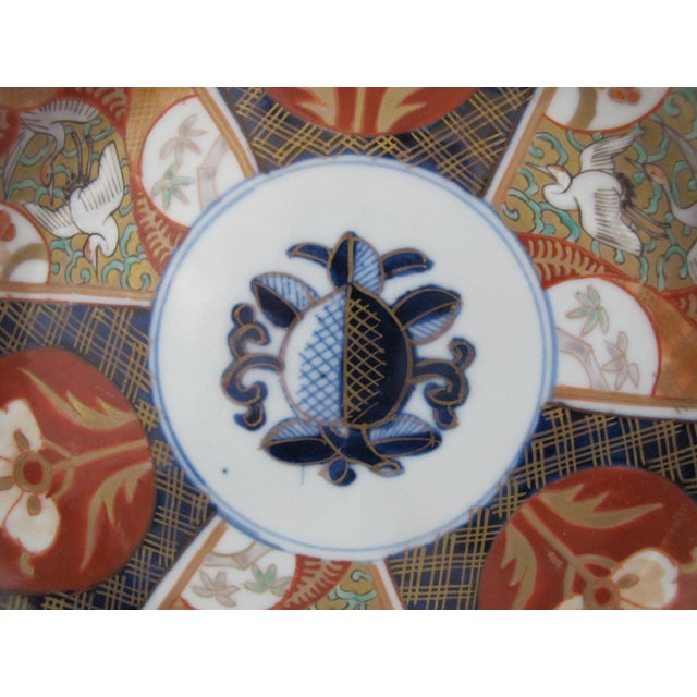 Japanese Imari Porcelain Peach Medallion Heron Flower Plate or Shallow Bowl Set For Sale In Portland, OR - Image 6 of 11