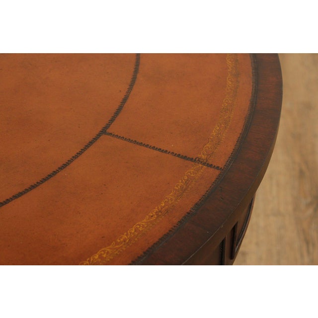 Ethan Allen Regency Style Round Leather Top Mahogany Rent Table For Sale In Philadelphia - Image 6 of 18