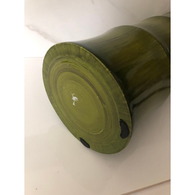 Wood Mid 20th Century Avocado Green Bamboo Wood Vase For Sale - Image 7 of 8