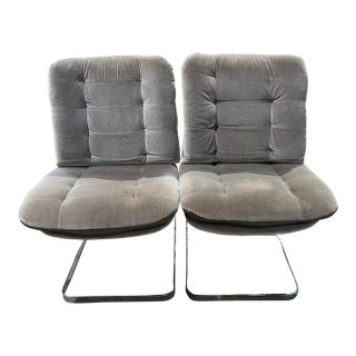 Vintage 1975 Roche Bobois Grey Velvet Cantilever Chairs- Set of 2 For Sale