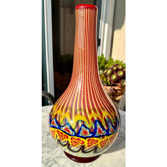Mid-Century Modern Vintage 1960's Large Multi Colored Murano Millefiori Vase For Sale - Image 3 of 13