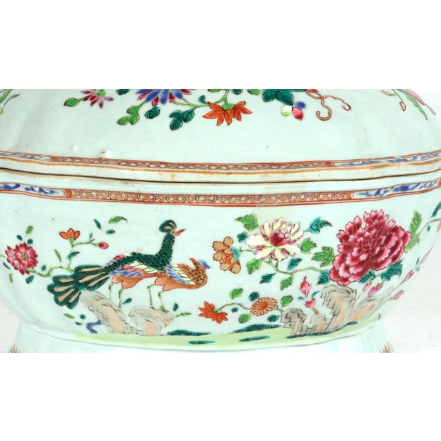 18th-Century Chinese Export Porcelain Double Peacock Pattern Soup Tureen, Cover & Stand For Sale - Image 13 of 18