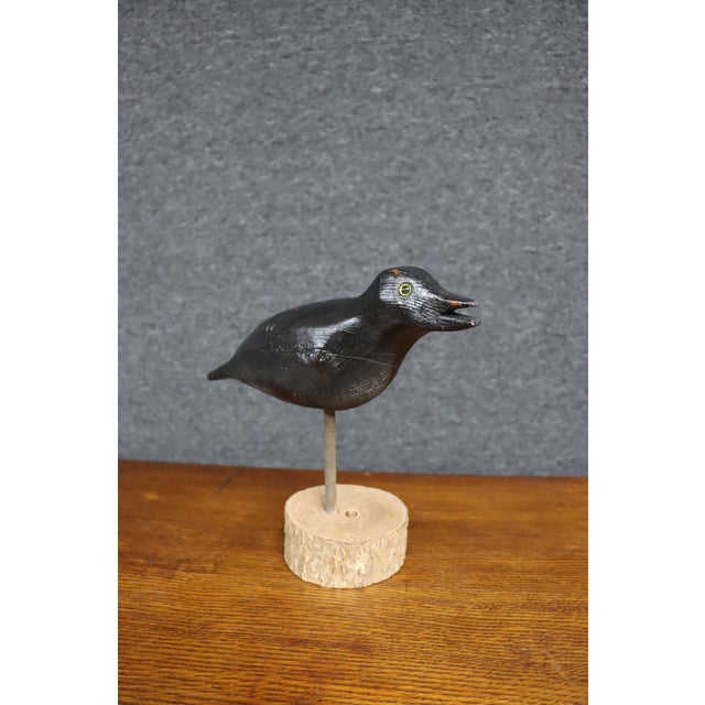 Early 20th Century Carved Black Crow Folk Art Decoy on Wood Base For Sale - Image 9 of 12