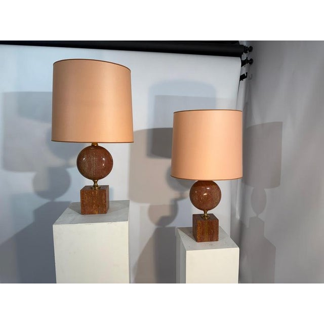 Red Travertine and Brass Lamps from Philippe Barbier, 1970s, Set of 2 For Sale - Image 12 of 13
