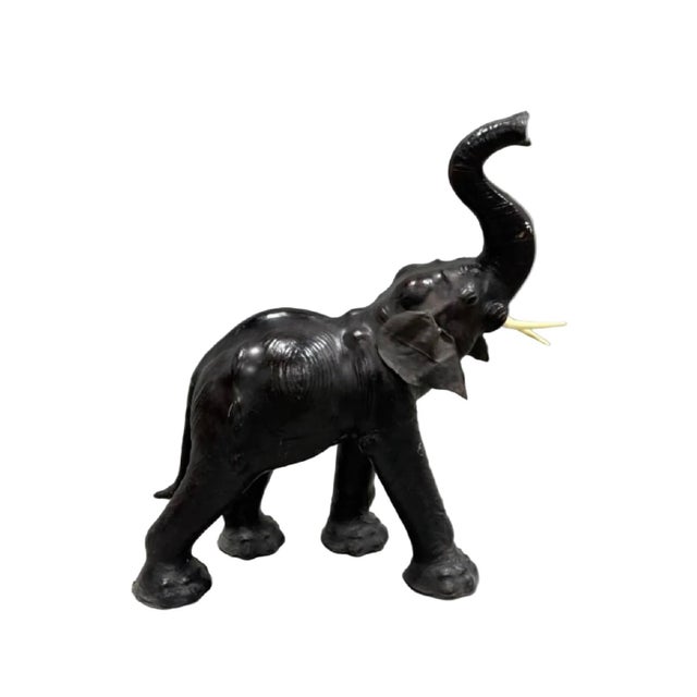 Monumental 47” Vintage Leather Elephant Sculpture – Distressed For Sale - Image 4 of 16