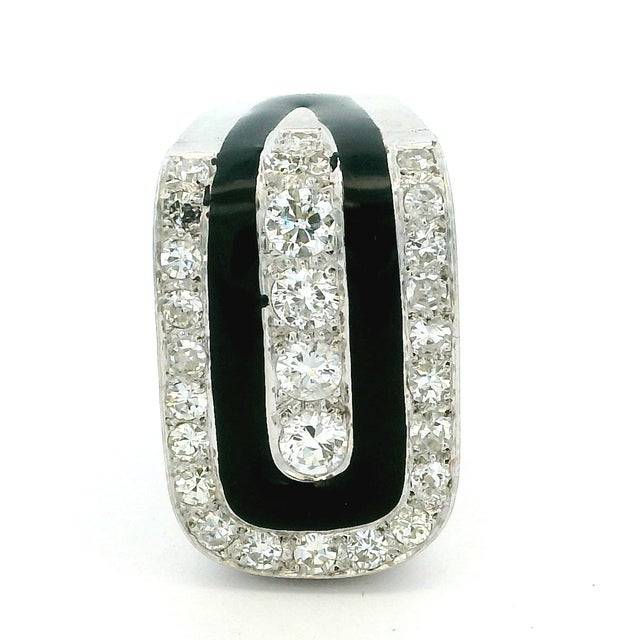 18k White Gold Diamond & Black Onyx Geometric Ring For Sale - Image 9 of 14