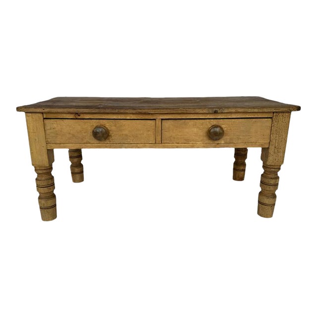 Late 19th Century Country English Pine Low Table With Two Drawers For Sale