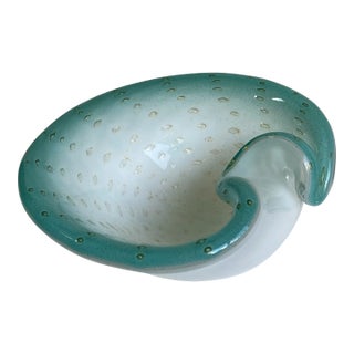 Mid-Century Italian Murano Attributed Glass Clamshell Bowl For Sale