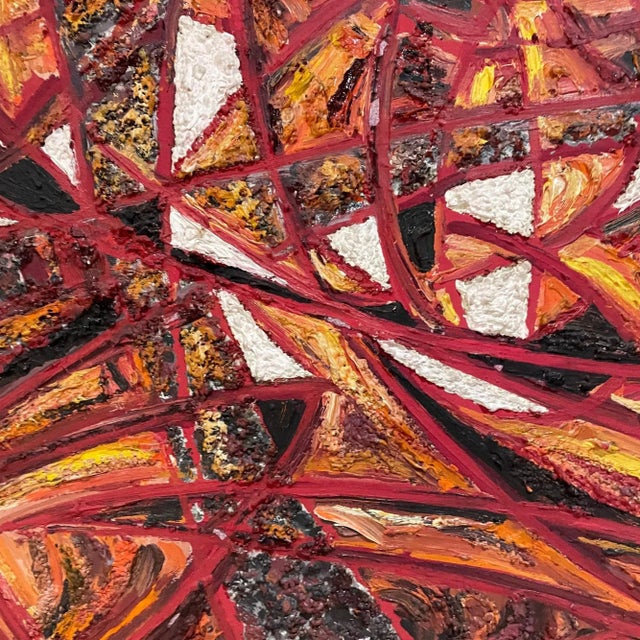 Modern Abstract Oil Painting, Fire Red, Signed, 1966, 19x13 in Mid-Century For Sale - Image 9 of 15