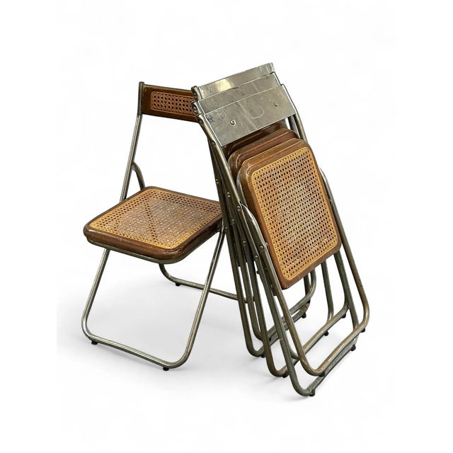 Four MCM Industrial Cane Mid Century Folding Chairs For Sale - Image 4 of 10