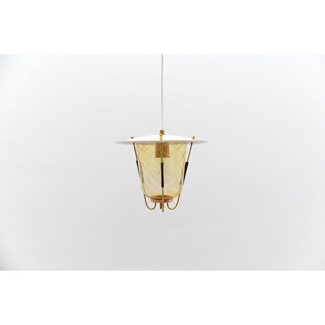 White Mid-Century Modern Copper, Brass and Glass Ceiling Lamp, 1950s For Sale - Image 8 of 16