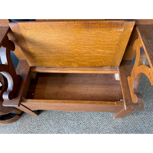 Wood Wood Carved Hall Tree Antique Bench Seat Hang Coats Mirror Seat For Sale - Image 7 of 9