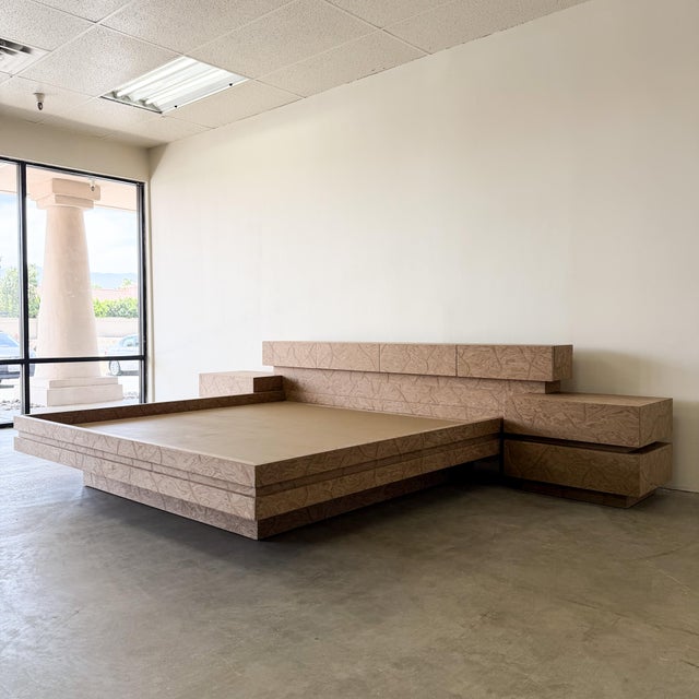 Vintage Postmodern 1980s Burlwood King Platform Bed & Nightstands For Sale In Palm Springs - Image 6 of 12