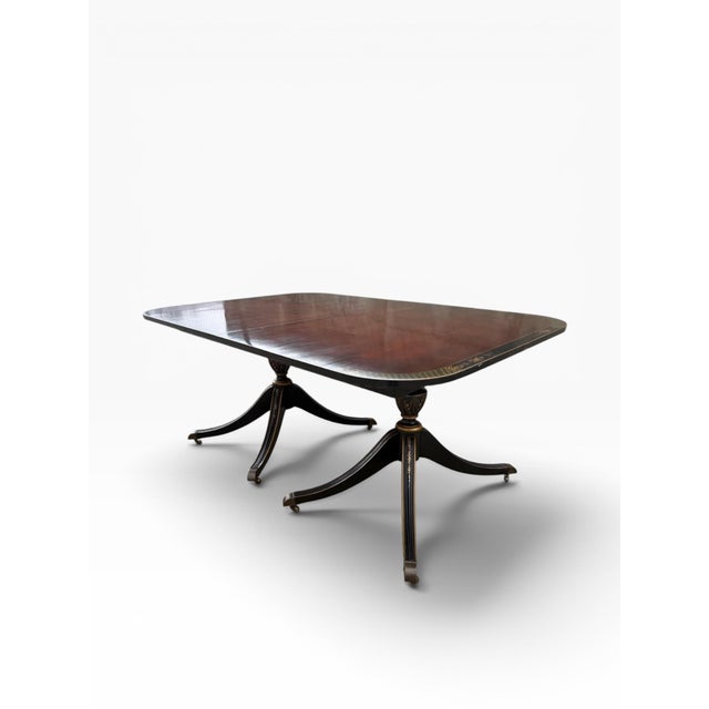 Black Mid 20th Century Union National Regency-Style Dining Table With Hand-Painted Details and Three Leaves For Sale - Image 8 of 14