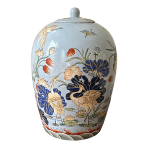 Vintage Hand Painted Lidded Chinoiserie Jar