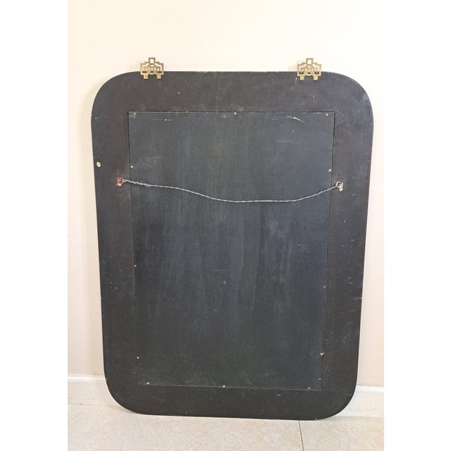 Vintage Chinese Black Lacquer Chinoiserie Wall Mirror With Mother-of-Pearl Inlay, 40" X 30" For Sale In West Palm - Image 6 of 15