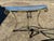 This vintage LaBarge Steel & Brass Hollywood Regency Jansen Style glass top coffee table and hall side half moon table...