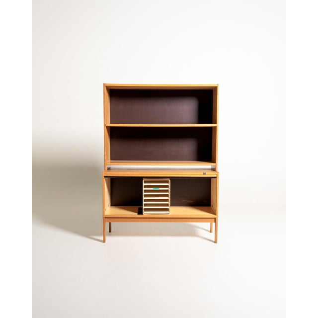 Scandinavian Oak Bookcase with Shutter, 1960s For Sale - Image 4 of 12