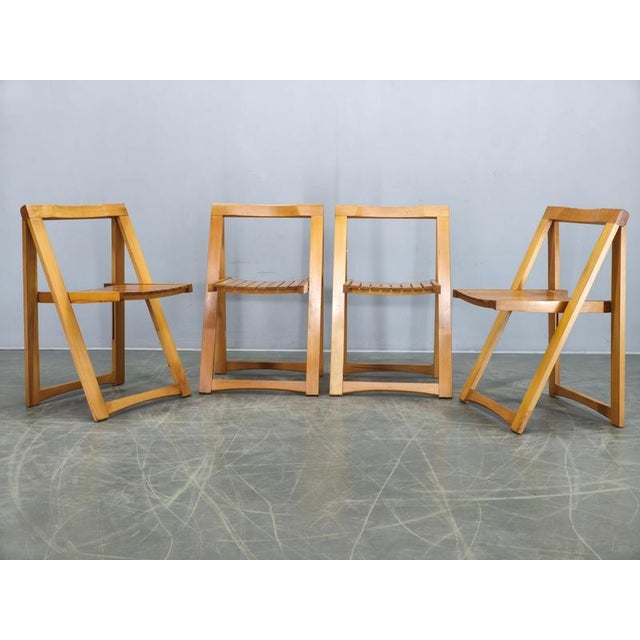 Exceptional set of four Trieste folding chairs designed by Aldo Jacober and produced by Alberto Bazzani, Italy, during the...