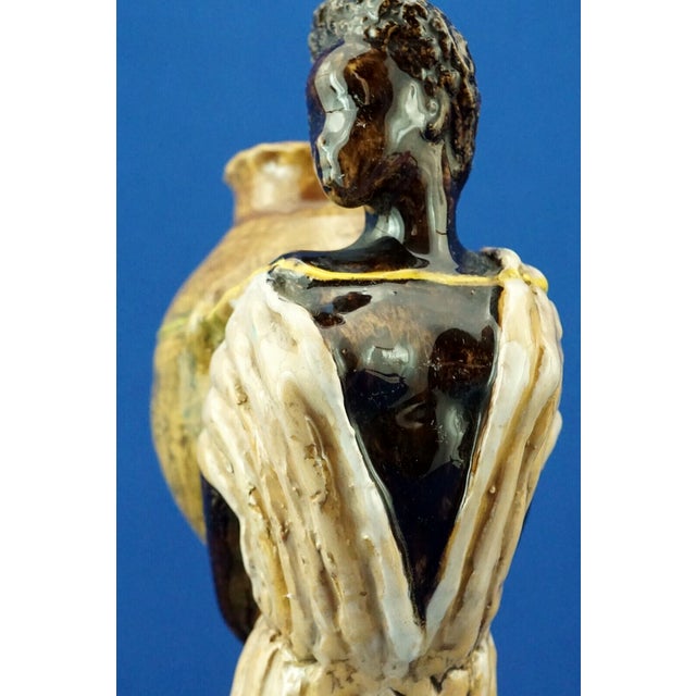 20th Century Majolica Ceramic Sculpture of Woman with Vase from Tanagra Rome, Italy For Sale - Image 13 of 18