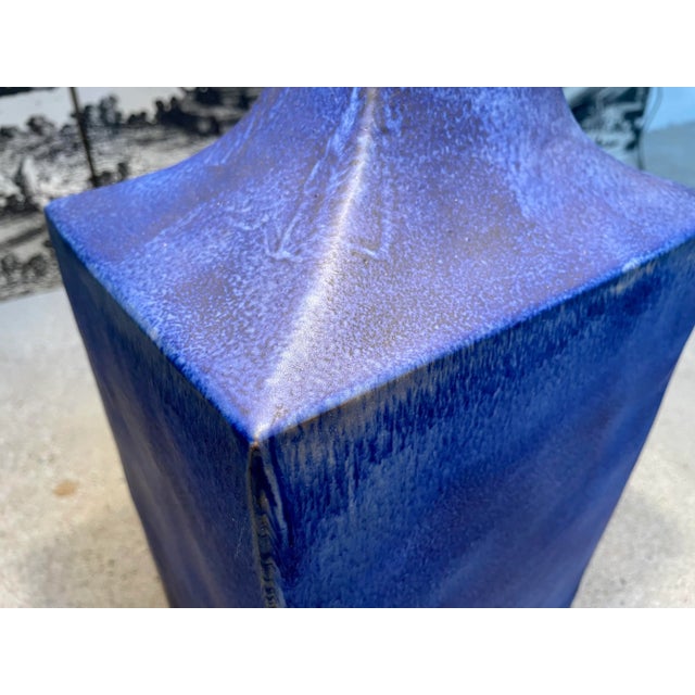 Large Glazed Ceramic Table Lamp with Silk Lampshade, 1960s For Sale - Image 11 of 18