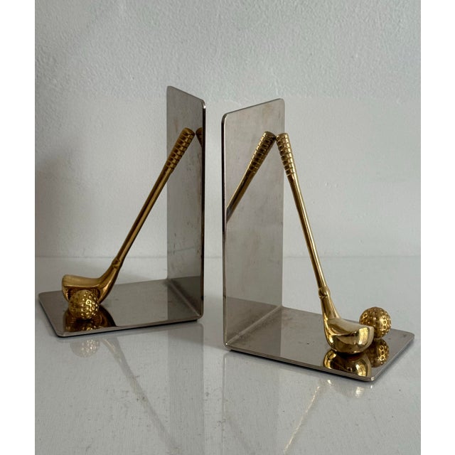 Late 20th Century Late 20th Century Brass and Chrome Golf Bookends For Sale - Image 5 of 8