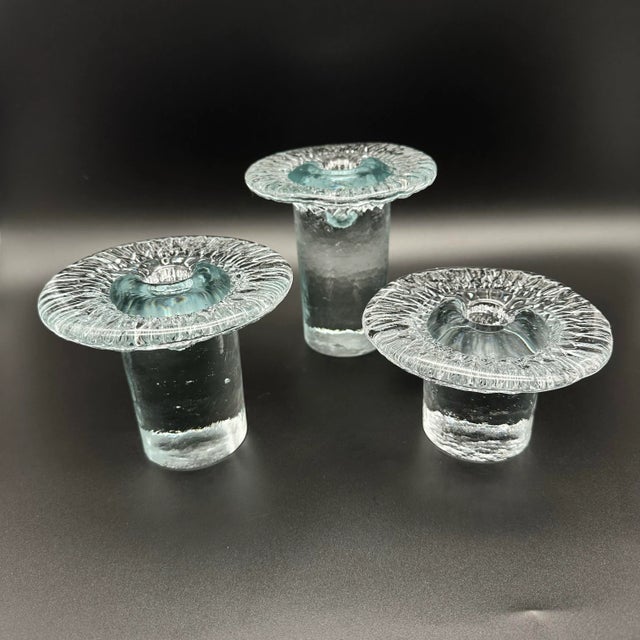 Mid-Century Modern Vintage 1977 Blenko Mushroom Crystal Taper Candlestick Holders Set of 3 For Sale - Image 3 of 8