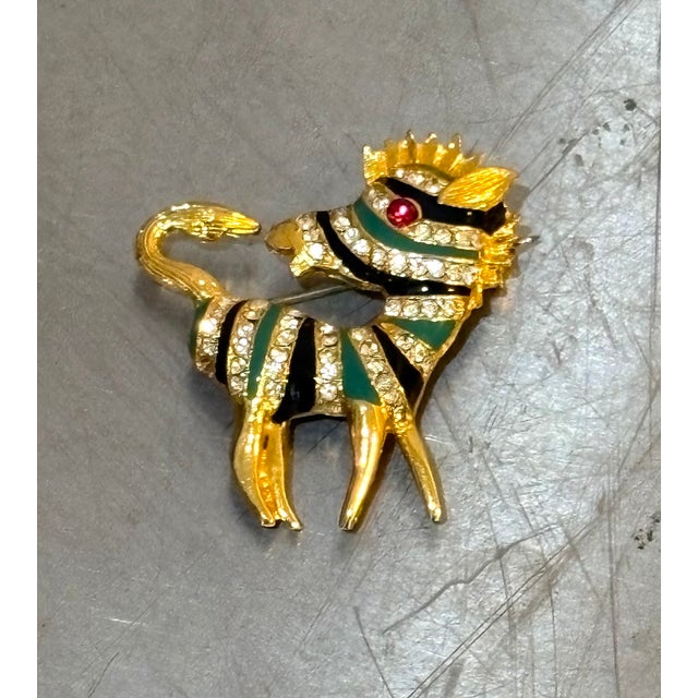 1950s-60s gold tone/enamel rhinestone zebra brooch. Excellent condition.